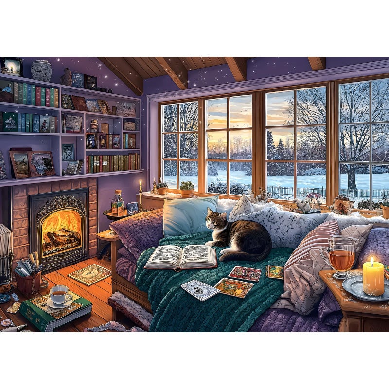 Blueforest Read Room Puzzles for Adults 500 Pieces Book Jigsaw Puzzles for Adults Puzzles 500 Pieces Winter Reading Nook Scene Challenging Family Puzzle for Seniors Women Men Size is (21"x15") - Image 1