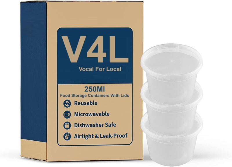 V4L Transparent Takeout Food Containers Food Storage Containers With Lids Freezer Safe | Meal Prep | Microwavable Dishwasher | Leakproof | BPA Free (250 ml pack of 50) - Image 1