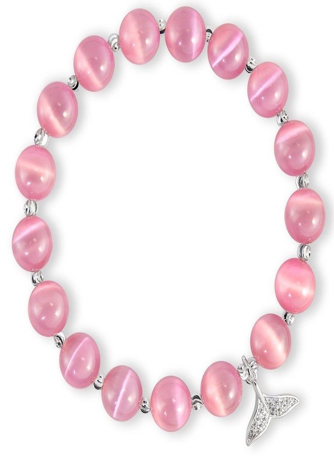 pcgaga Natural Crystal Stretch Bracelet Heart Healing Crystals for Women Friends Beaded Jewellery Bracelet Love Charm Valentines Gift for Her (Fishtail Pink) - Image 1