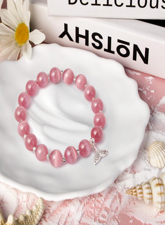 pcgaga Natural Crystal Stretch Bracelet Heart Healing Crystals for Women Friends Beaded Jewellery Bracelet Love Charm Valentines Gift for Her (Fishtail Pink) - Image 4