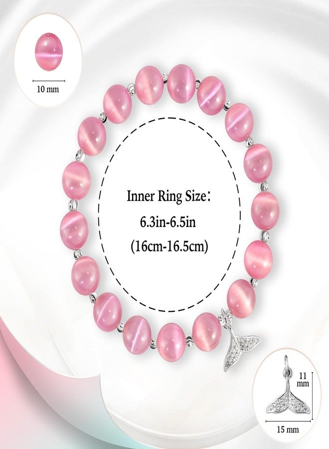 pcgaga Natural Crystal Stretch Bracelet Heart Healing Crystals for Women Friends Beaded Jewellery Bracelet Love Charm Valentines Gift for Her (Fishtail Pink) - Image 3