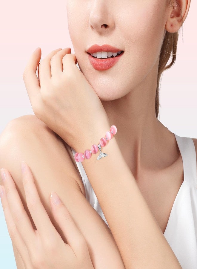 pcgaga Natural Crystal Stretch Bracelet Heart Healing Crystals for Women Friends Beaded Jewellery Bracelet Love Charm Valentines Gift for Her (Fishtail Pink) - Image 5