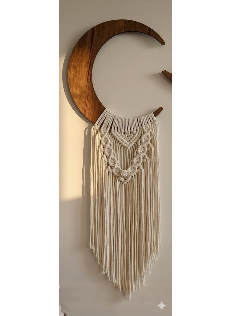 Handmade macramé crescent design, crafted from natural cotton threads, adds a touch of artistry and tranquility to any space. - Image 3