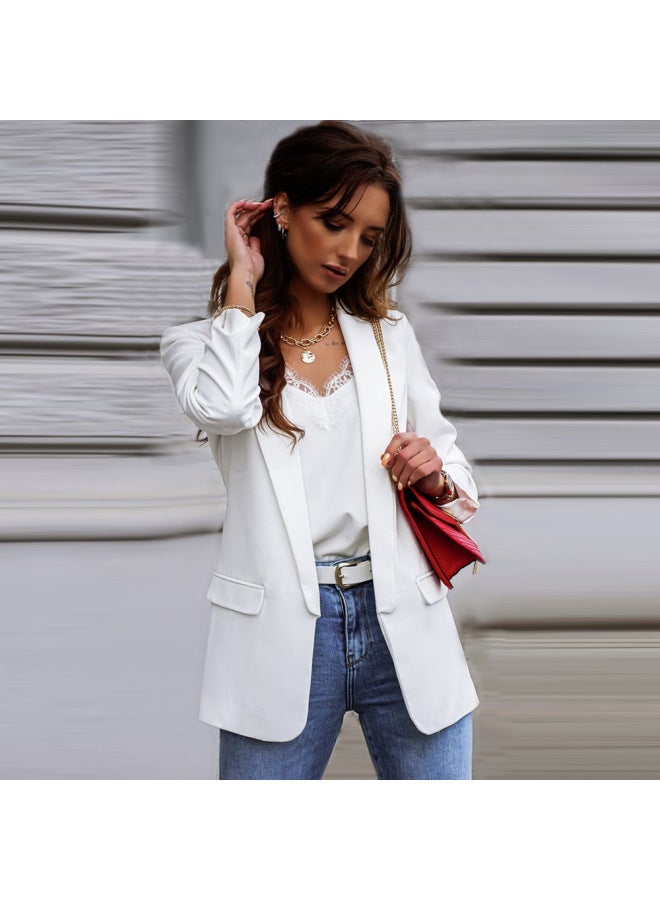 Women's Autumn And Winter New Long Sleeve Lapel Solid Color Casual Top Small Suit Jacket Women's Fashion