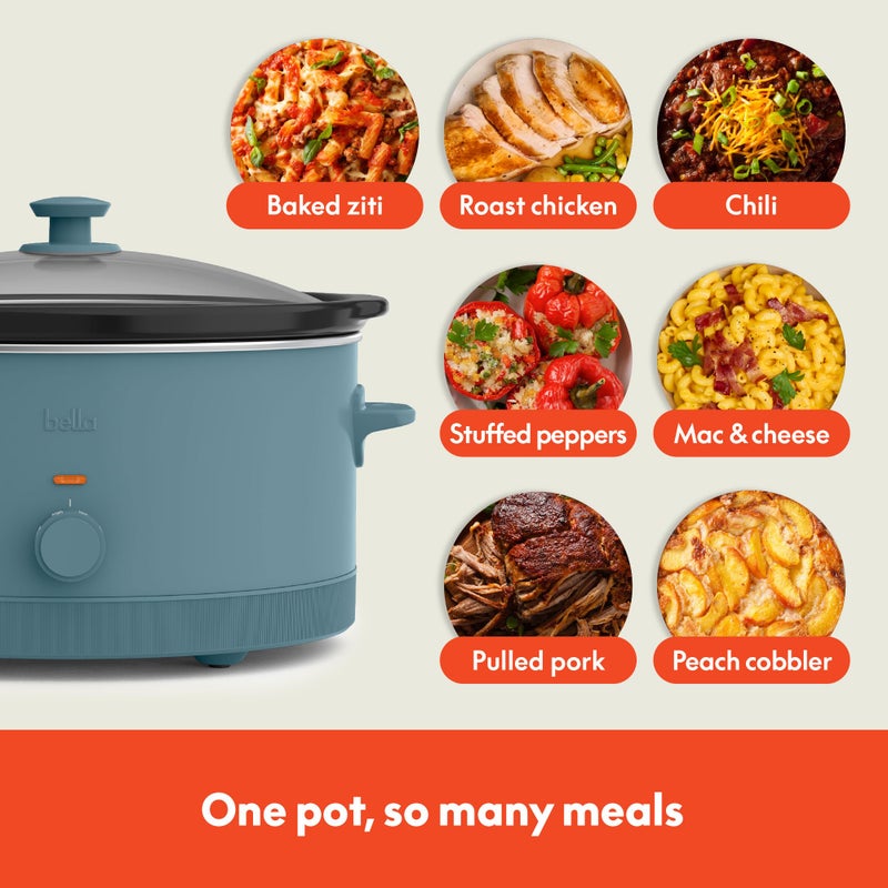 bella 6.0 Qt Manual Slow Cooker, Ceramic Nonstick Coating, 3 Temperature Settings, Dishwasher Safe Stoneware Pot and Tempered Glass Lid, Cool Touch Handles & Tangle Free Cord Wrap, Surf - Image 4