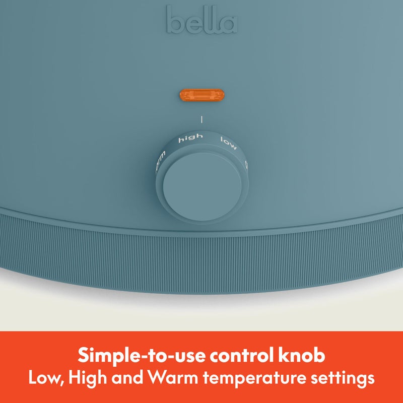 bella 6.0 Qt Manual Slow Cooker, Ceramic Nonstick Coating, 3 Temperature Settings, Dishwasher Safe Stoneware Pot and Tempered Glass Lid, Cool Touch Handles & Tangle Free Cord Wrap, Surf - Image 2
