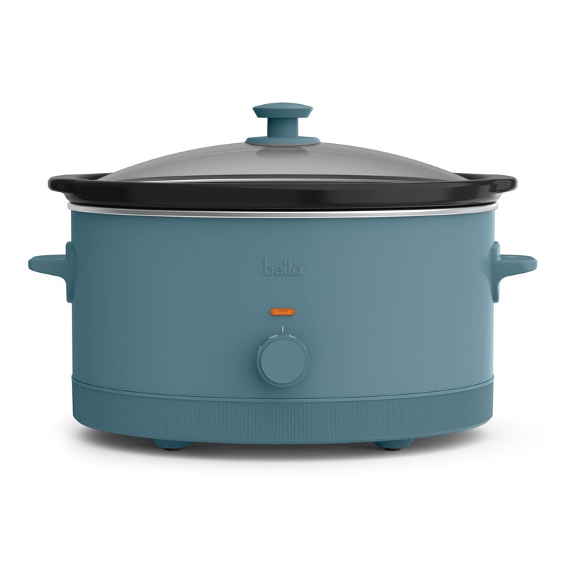 bella 6.0 Qt Manual Slow Cooker, Ceramic Nonstick Coating, 3 Temperature Settings, Dishwasher Safe Stoneware Pot and Tempered Glass Lid, Cool Touch Handles & Tangle Free Cord Wrap, Surf - Image 1