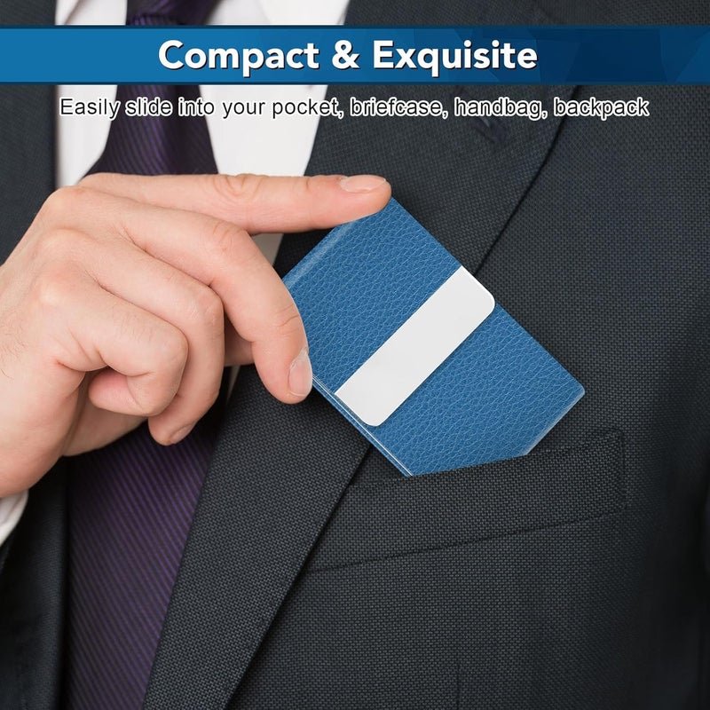 DMFLY Business Card Holder with Ultra Slim Design, Business Card Case with Premium PU Leather, Suit Pocket Metal Card Holder for Women/Men, Magnetic Closure Quick Access Cards - Image 2