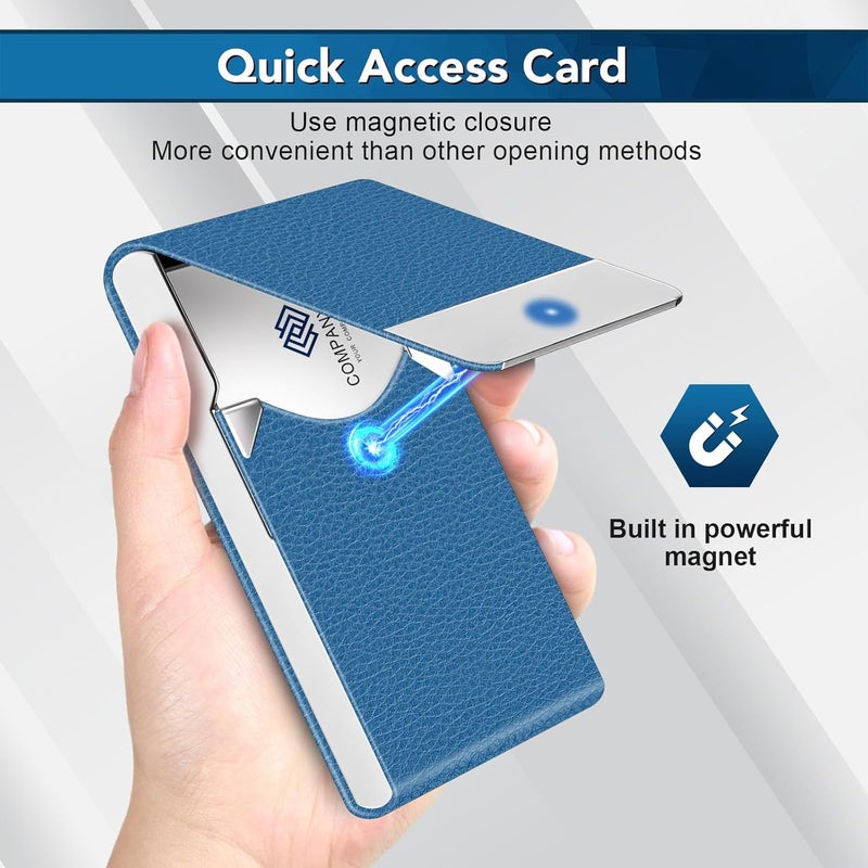DMFLY Business Card Holder with Ultra Slim Design, Business Card Case with Premium PU Leather, Suit Pocket Metal Card Holder for Women/Men, Magnetic Closure Quick Access Cards - Image 4