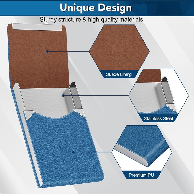 DMFLY Business Card Holder with Ultra Slim Design, Business Card Case with Premium PU Leather, Suit Pocket Metal Card Holder for Women/Men, Magnetic Closure Quick Access Cards - Image 3