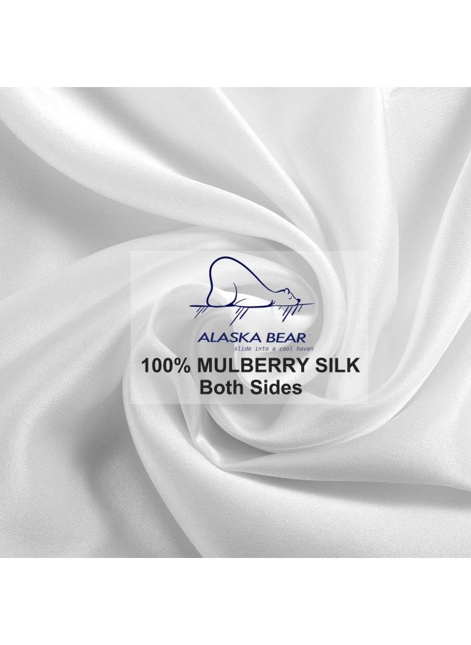 ALASKA BEAR Silk Pillowcase For Hair And Skin 100 Mulberry Silk Pillow Cases King Size For Bliss Sleep With Random Color Scrunchy Gift Set Better Than Poly Satin Zipper Closure 1Pc Cool White  - Image 4