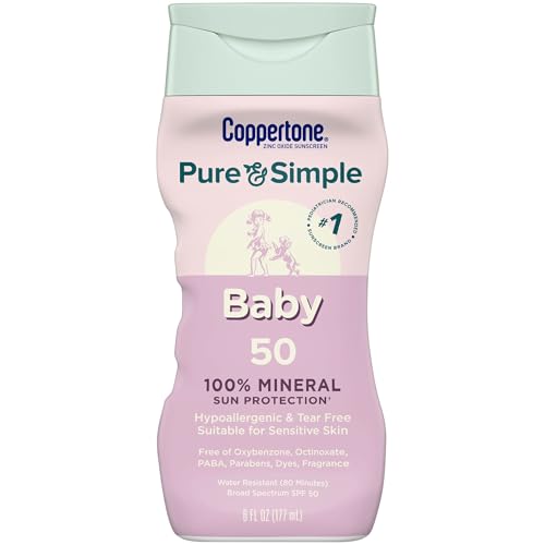 Coppertone Pure and Simple Baby Sunscreen Lotion SPF 50 Broad Spectrum Sunscreen for Baby 6 Fl Oz Bottle