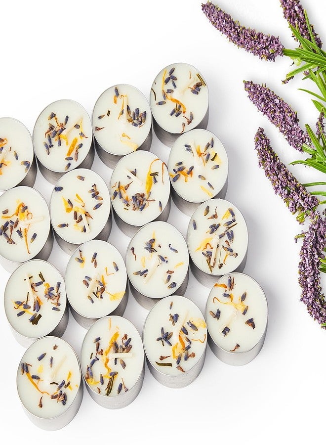 Crenovo شموع صغيرة معطرة برائحة اللافندر من كرينوفو، 16 قطعة، تدوم من 6 إلى 7 ساعات، مصنوعة من شمع الصويا ومزينة بتلات زهور مجففة، شموع صغيرة غير سامة وخالية من الدخان، مثالية لحفلات الزفاف، ديكور المنزل، والمنتجعات الصحية. - Image 1