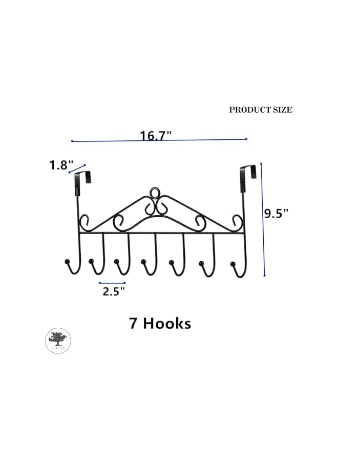 promass Over the Door Hooks,Stainless Steel Closet Hanger Rack, 7 Hooks Black Metal Hanging Storage Holder Organizer for Coats, Hats, Robes, Purses, Scarves, Clothes - Image 2