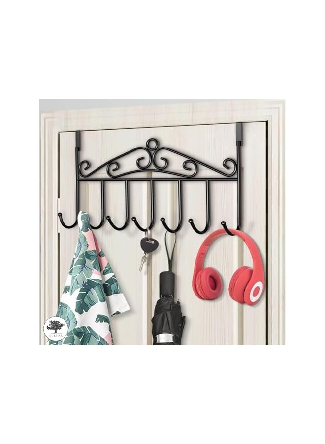 promass Over the Door Hooks,Stainless Steel Closet Hanger Rack, 7 Hooks Black Metal Hanging Storage Holder Organizer for Coats, Hats, Robes, Purses, Scarves, Clothes - Image 4
