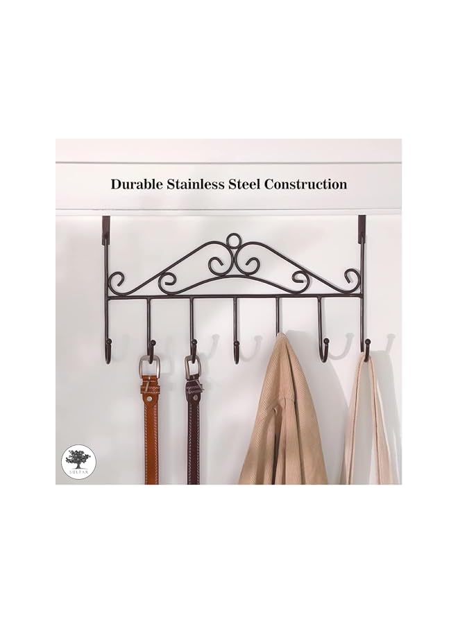 promass Over the Door Hooks,Stainless Steel Closet Hanger Rack, 7 Hooks Black Metal Hanging Storage Holder Organizer for Coats, Hats, Robes, Purses, Scarves, Clothes - Image 5