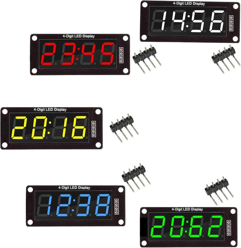 diymore M1637 5 Packs Red/Green/White/Yellow/Blue Colors TM1637 0.56" LED Display Digital Tube 7 Segment 4 Digit Clock Double Displays Dots Module Serial Driver Board(5 Colors) - Image 4