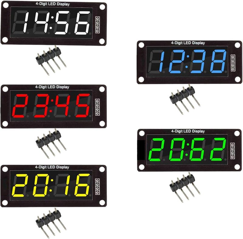 diymore M1637 5 Packs Red/Green/White/Yellow/Blue Colors TM1637 0.56" LED Display Digital Tube 7 Segment 4 Digit Clock Double Displays Dots Module Serial Driver Board(5 Colors) - Image 1