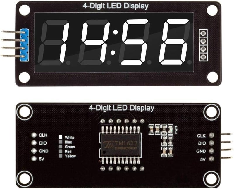diymore M1637 5 Packs Red/Green/White/Yellow/Blue Colors TM1637 0.56" LED Display Digital Tube 7 Segment 4 Digit Clock Double Displays Dots Module Serial Driver Board(5 Colors) - Image 5