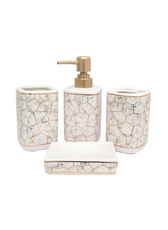 Skywalk Ceramic Bathroom Set of 4 Pcs - Soap Dispenser, Beaker/Tumbler, Soap Dish, Brush Holder for Bathroom Décor and Home Gift Set