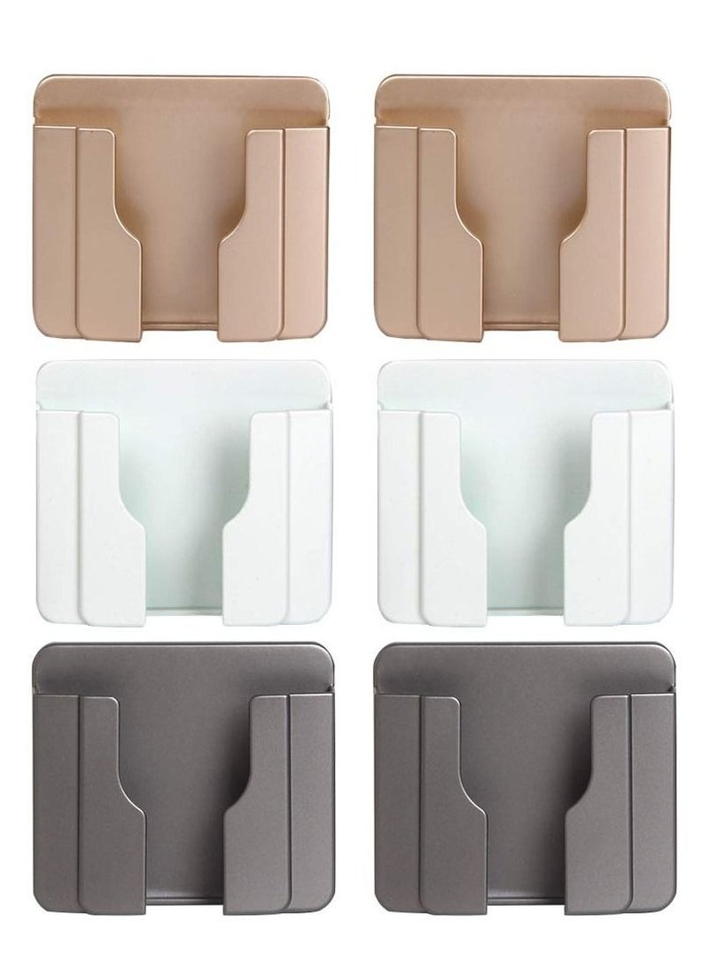 6Pcs Wall Phone Holder, Remote Control Storage Box Charging Rack for Mobile Phone , Wall-Mounted Storage Box for TV Remote Control Air Conditioner Remote Control Phone (White, Grey and Gold) - Image 1