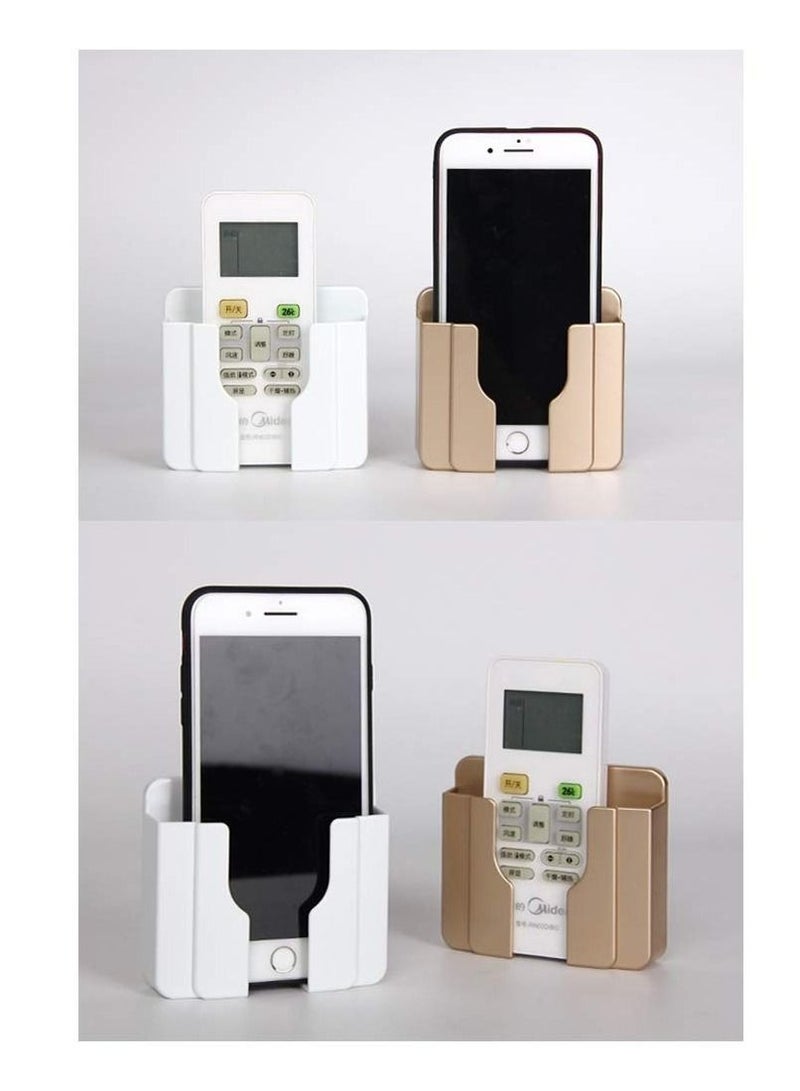 6Pcs Wall Phone Holder, Remote Control Storage Box Charging Rack for Mobile Phone , Wall-Mounted Storage Box for TV Remote Control Air Conditioner Remote Control Phone (White, Grey and Gold) - Image 3