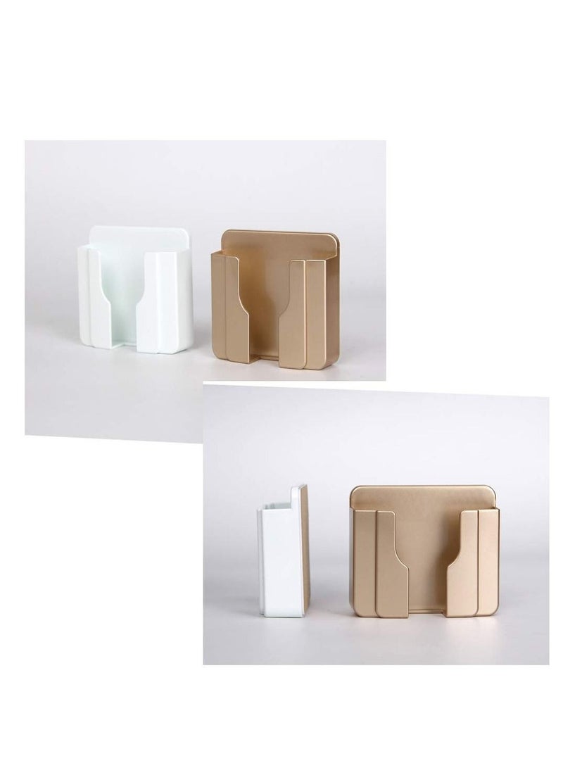 6Pcs Wall Phone Holder, Remote Control Storage Box Charging Rack for Mobile Phone , Wall-Mounted Storage Box for TV Remote Control Air Conditioner Remote Control Phone (White, Grey and Gold) - Image 4