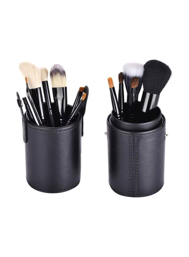 NIBEMINENT 12-Piece Makeup Brush Set With Holder Black/Silver - Image 1