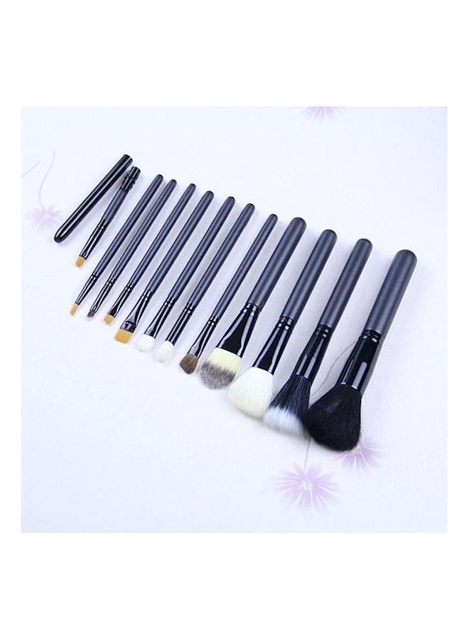 NIBEMINENT 12-Piece Makeup Brush Set With Holder Black/Silver - Image 2