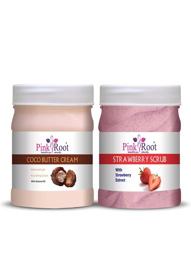 Pink Root Cocoa Butter Cream 500gm with Strawberry Scrub 500gm - Image 1