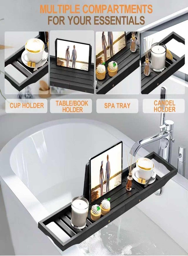 Teakhzct Bathtub Tray Caddy Black - Bath Tray Black - Bath Tub Table Tray Caddy - Bamboo Bath Tray for Tub - Image 5