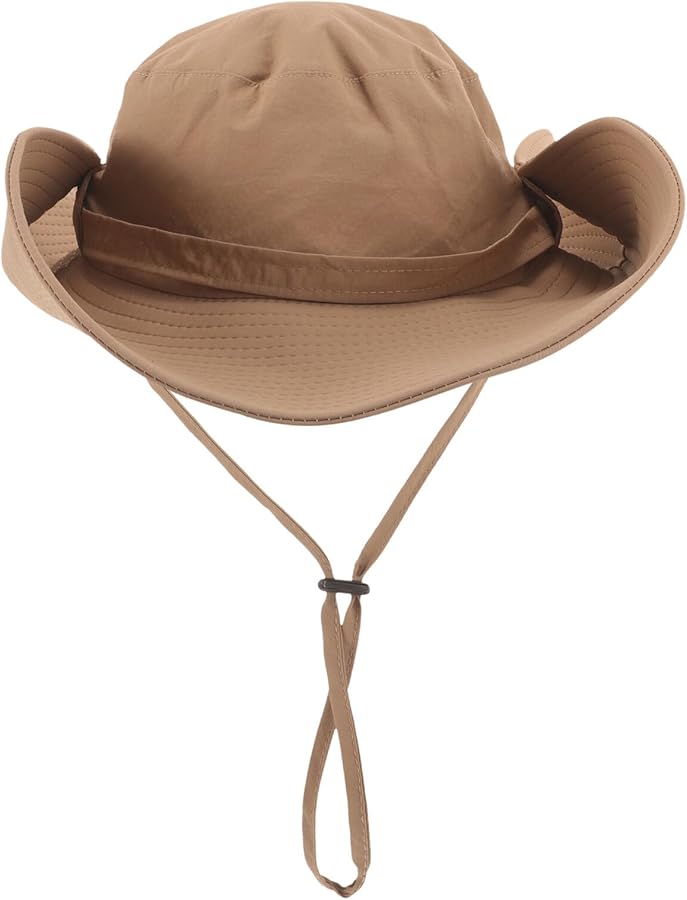 Quick Dry Fisherman Bucket Hat Wide Brim UV Protection Outdoor Hiking Cap Light Brown - Image 1