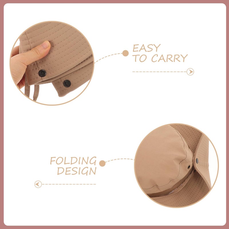 Quick Dry Fisherman Bucket Hat Wide Brim UV Protection Outdoor Hiking Cap Light Brown - Image 4