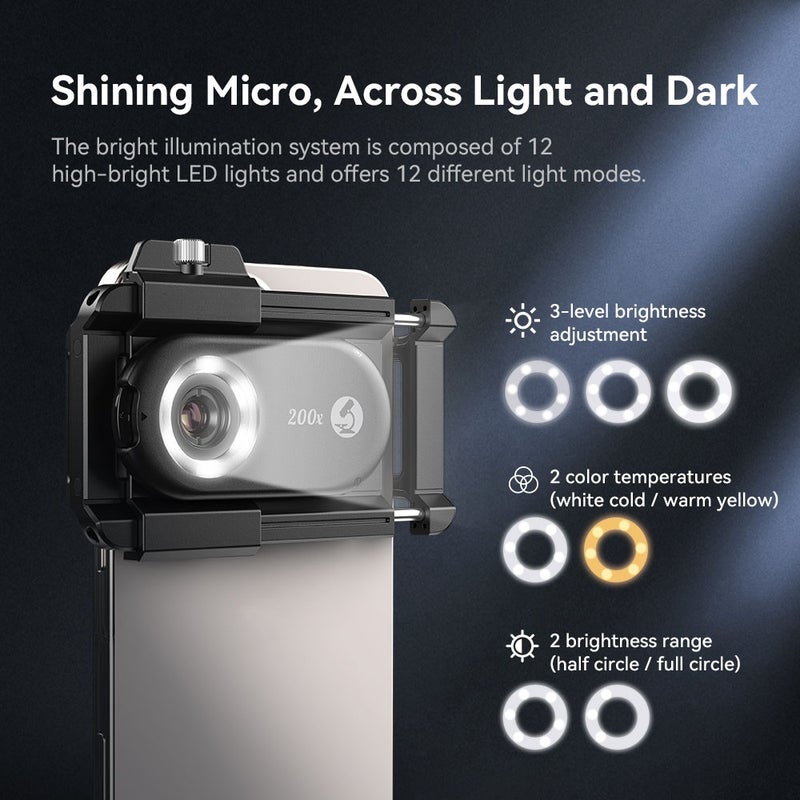 APEXEL APL-MS200 200X Mobile Phone Microscope Lens with LED/ UV Lights Built-in CPL Filter Battery Microscope Attachment Phone Micro Lens with Universal Phone Clip Replacement for iPhone 15/14/13/12 - Image 4
