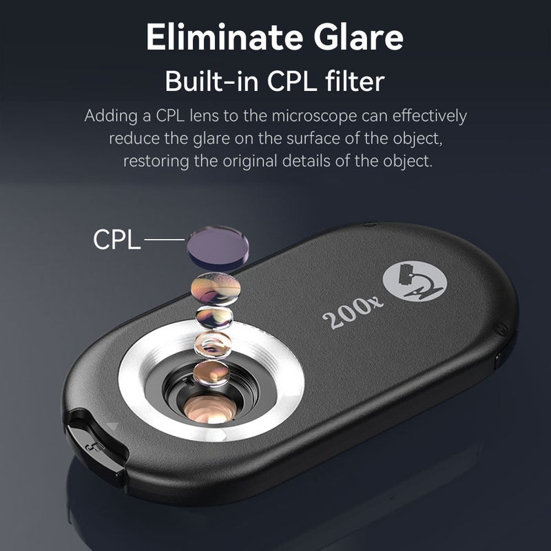APEXEL APL-MS200 200X Mobile Phone Microscope Lens with LED/ UV Lights Built-in CPL Filter Battery Microscope Attachment Phone Micro Lens with Universal Phone Clip Replacement for iPhone 15/14/13/12 - Image 2