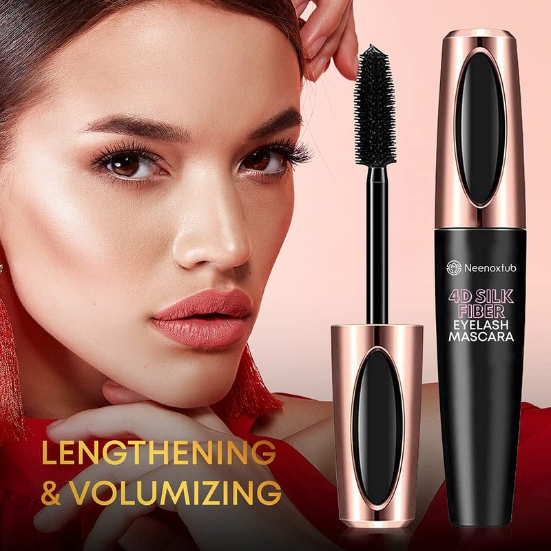 Neenoxtub 4D Silk Fiber Lash Mascara, Lengthening and Thick, Long Lasting, Waterproof & Smudge-Proof, Hypoallergenic Formula 2 Pack Black - Image 4