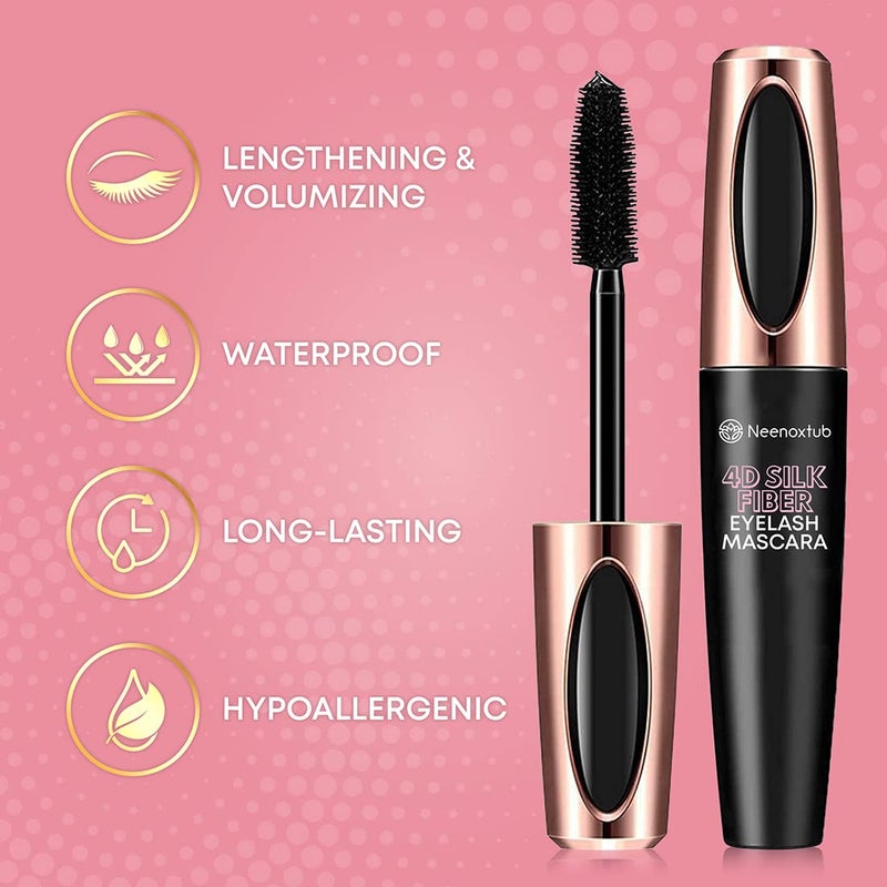 Neenoxtub 4D Silk Fiber Lash Mascara, Lengthening and Thick, Long Lasting, Waterproof & Smudge-Proof, Hypoallergenic Formula 2 Pack Black - Image 3