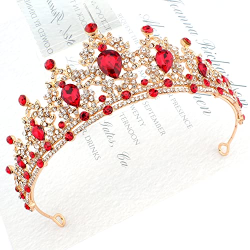 SuPoo Tiaras for Women Red Crown Queen Birthday Crown Crystal Headband Red Gem Rhinestone Hair Accessories Jewelry Princess Decoration for Wedding Party Prom Halloween Christmas Gifts - Image 3