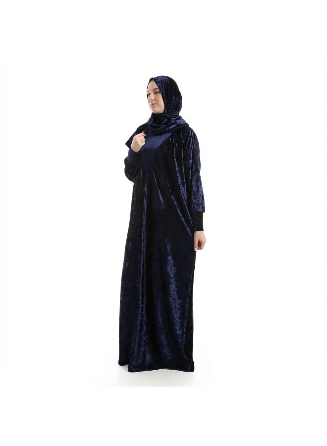 شرشف صلاة مخمل سادة بطرحة متصلة - كحلي - Image 2