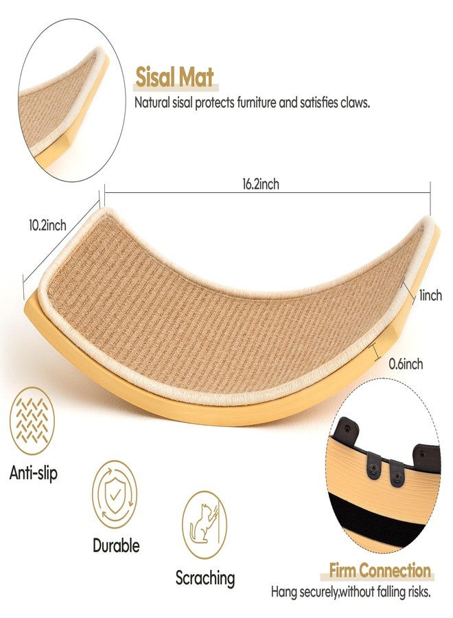 PELUOMOZ Cat Wall Shelves Set with Sisal Cats Window Perch, 4 Piece Wood Climbing Furniture with Curved Sisal Bed, Flat Shelf & Two Wall-Mounted 4 Steps Cat Stairs - Image 2