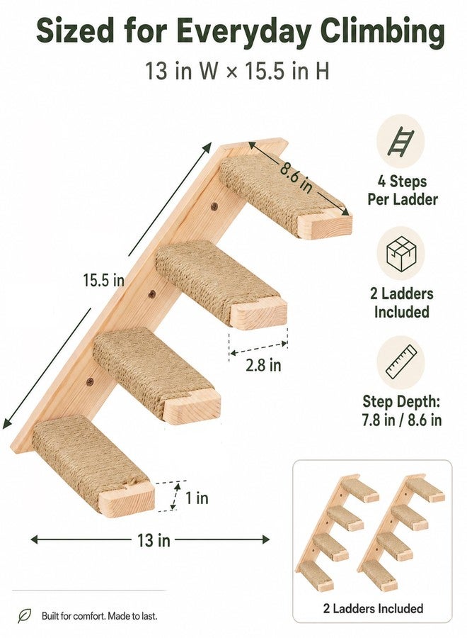 PELUOMOZ Cat Wall Shelves Set with Sisal Cats Window Perch, 4 Piece Wood Climbing Furniture with Curved Sisal Bed, Flat Shelf & Two Wall-Mounted 4 Steps Cat Stairs - Image 3