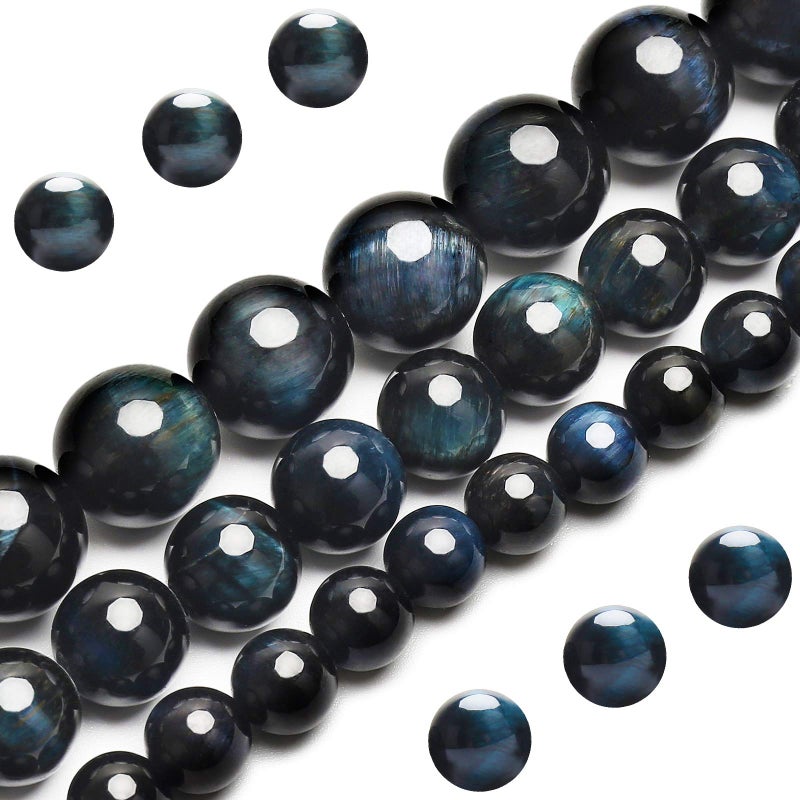 Natural Blue Black Tiger Eye Beads Grade AAA Gemstone Round Loose Beads 8MM 100PCs Bulk Lot Options Semi Precious Stone Beads for Jewelry Making