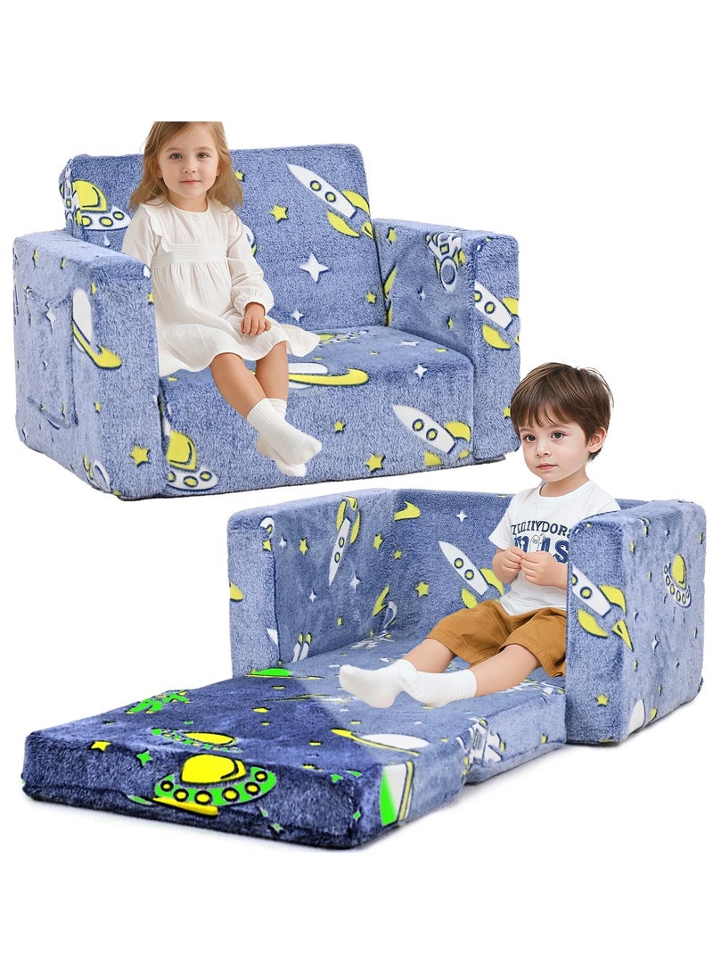 WALALLA Folding Kids Couch Sofa, Toddler Chair Bed, Soft Plush Fold Out Kids Armchair Sofa, Pull Out Couchin Lounger, Kids Convertible Sofa, Comfy Baby Recliner, Baby Sleep Pad with Glowing in the Dark - Image 1