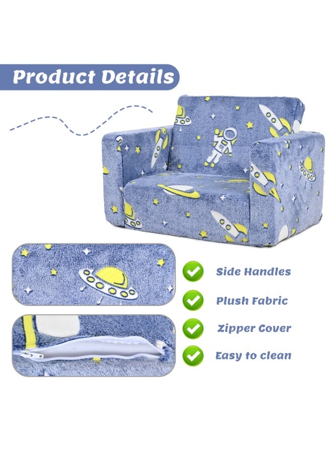 WALALLA Folding Kids Couch Sofa, Toddler Chair Bed, Soft Plush Fold Out Kids Armchair Sofa, Pull Out Couchin Lounger, Kids Convertible Sofa, Comfy Baby Recliner, Baby Sleep Pad with Glowing in the Dark - Image 3