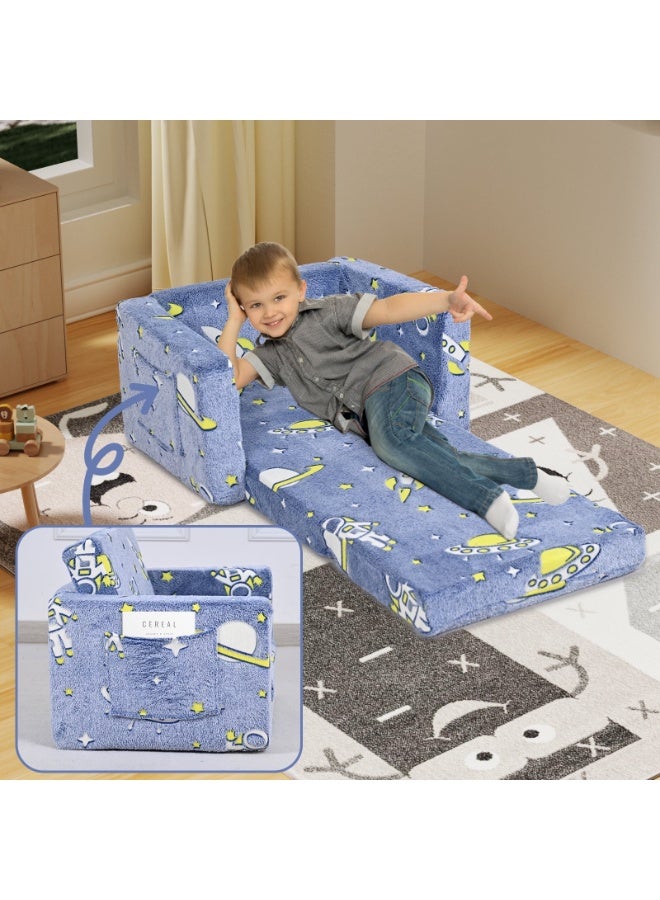 WALALLA Folding Kids Couch Sofa, Toddler Chair Bed, Soft Plush Fold Out Kids Armchair Sofa, Pull Out Couchin Lounger, Kids Convertible Sofa, Comfy Baby Recliner, Baby Sleep Pad with Glowing in the Dark - Image 5