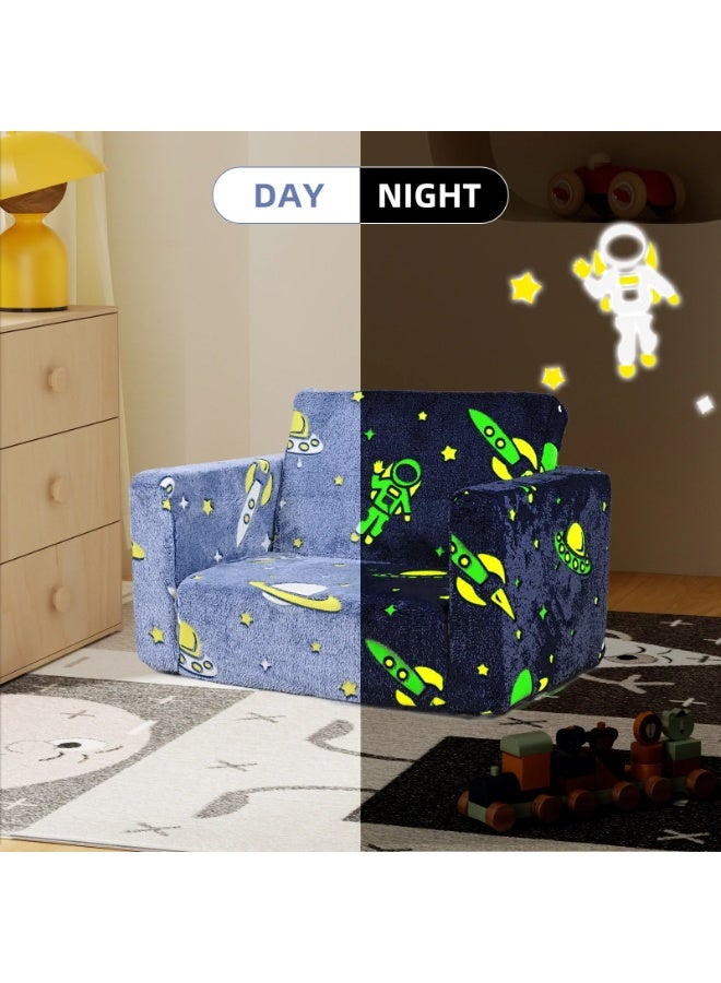 WALALLA Folding Kids Couch Sofa, Toddler Chair Bed, Soft Plush Fold Out Kids Armchair Sofa, Pull Out Couchin Lounger, Kids Convertible Sofa, Comfy Baby Recliner, Baby Sleep Pad with Glowing in the Dark - Image 2