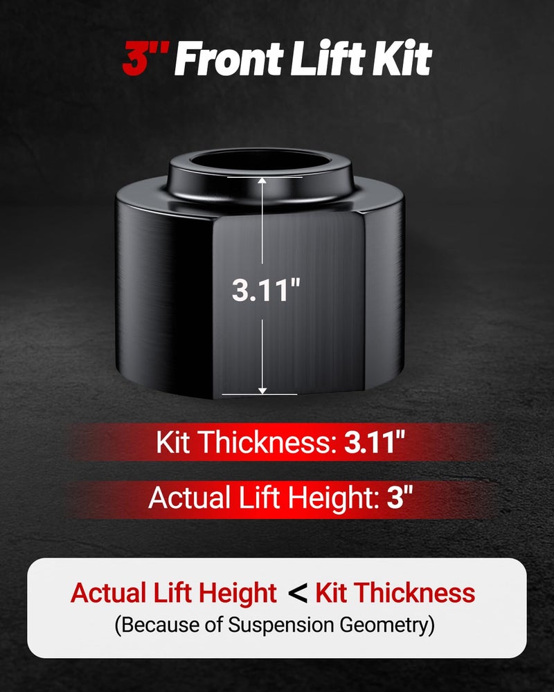 EVIL ENERGY 3" Front Leveling Lift Kit Compatible with 1981-1996 F150 2WD, 1999-2020 F250 F350 Super Duty 2WD, 2000-2005 Excursion 2WD, 3 inch Strut Spring Spacers with 3/4" Stud Extenders Black - Image 3