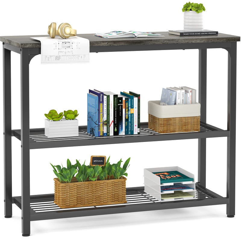 Ecoprsio Small Console Table, Sofa Table with Double Mesh Shelves, Modern Entryway Table for Entryway, Hallway, Foyer, Front Hall, Sofa Couch, Living Room, Bar, Kitchen, 32 Inch, Grey - Image 1