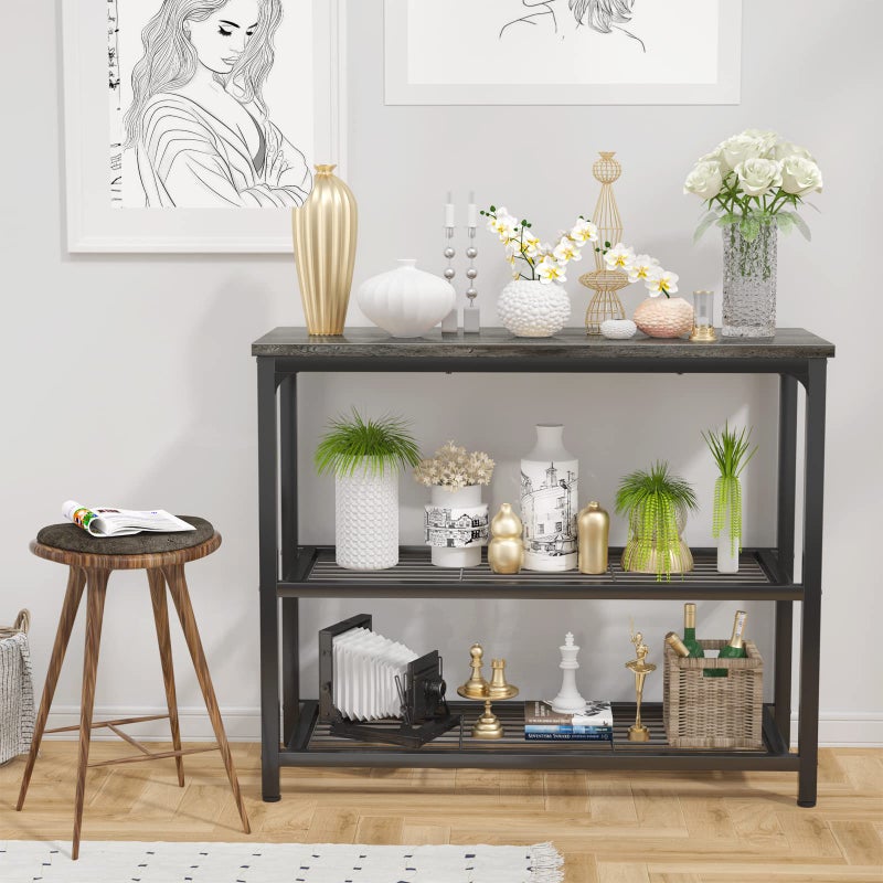 Ecoprsio Small Console Table, Sofa Table with Double Mesh Shelves, Modern Entryway Table for Entryway, Hallway, Foyer, Front Hall, Sofa Couch, Living Room, Bar, Kitchen, 32 Inch, Grey - Image 3