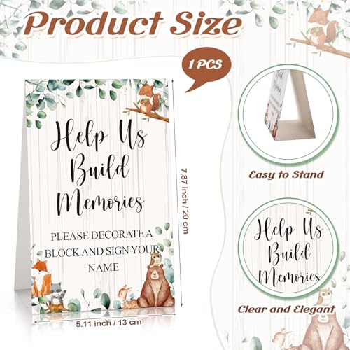 Dinifee 125 Pcs Baby Shower Decorate a Block Game Set Includes Help Us Build Memories Sign 100 DIY Blank Wooden Block 24 Paint Marker Prize for Wedding Baby Shower GameForest Animal - Image 5